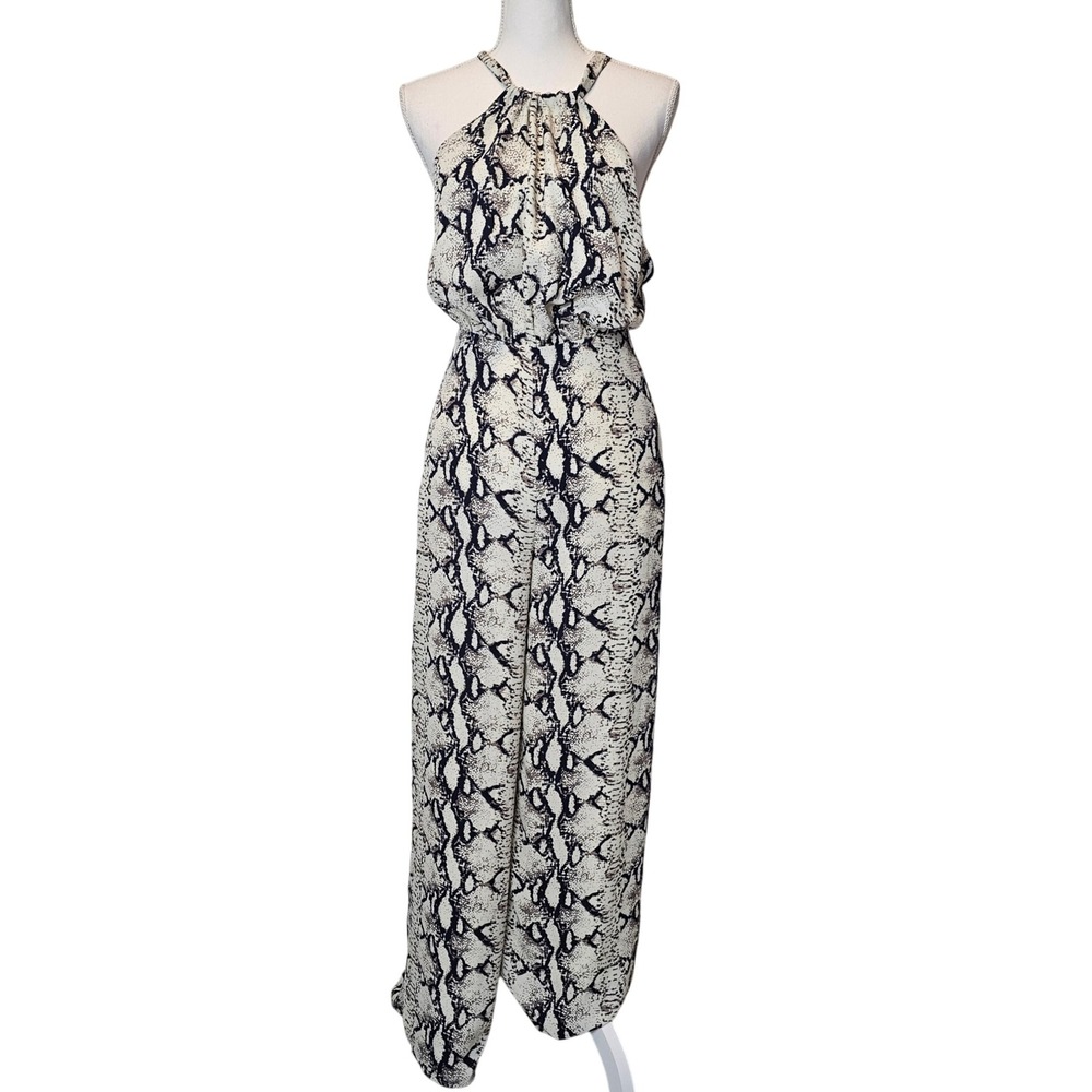 Endless Rose Halter Neck Tie Wide Leg Jumpsuit Snakeskin Size Small Pockets - Picture 2 of 9